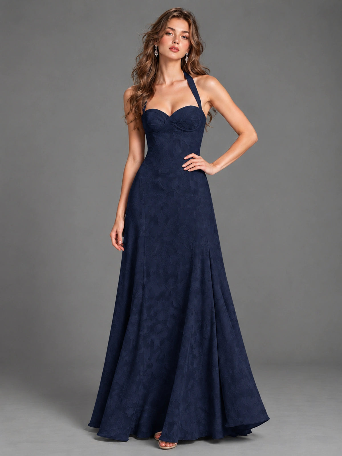 A-Line Halter Floral Chiffon Maxi Dress