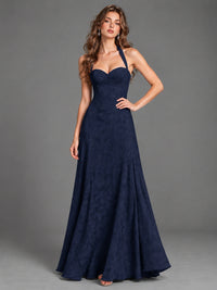 A-Line Halter Floral Chiffon Maxi Dress