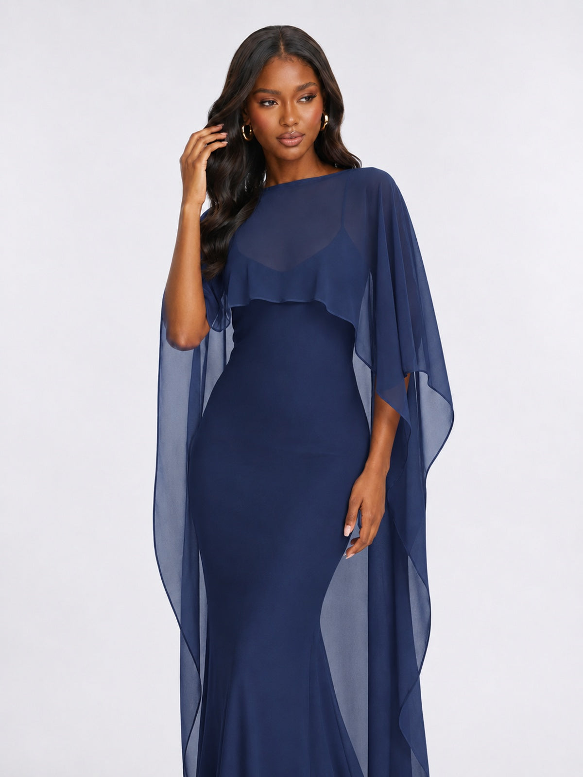 Satin Cape Prom Dresses Meramid Maxi Dress