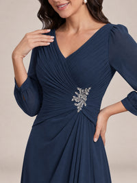 V-Neck Pleated Chiffon Mother of the Bride Dress with Flutter Sleeves