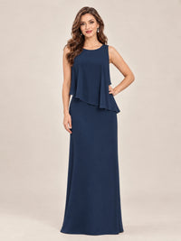 Cape Sleeve Mother of the Bride Dress with Asymmetrical Overlay