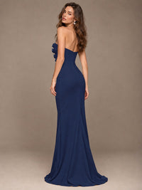 White Strapless Mermaid Maxi Dress with 3D Floral Appliques