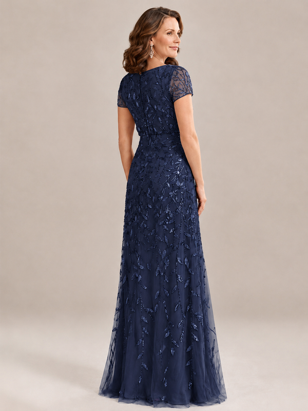 Short Sleeve Sequin Mother of the Bride Dress