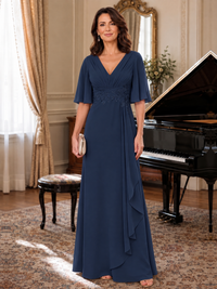 V-Neck Chiffon Lace Mother of the Bride Dresses