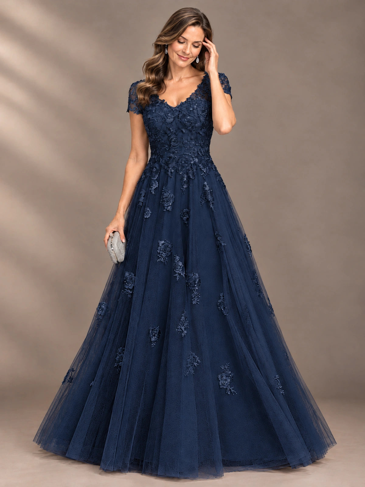 Lace Appliques A-line Mother of The Bride Dresses with Short Sleeves