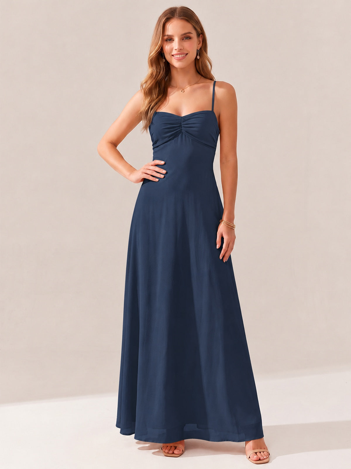 JOVELLEE Yellow Sweetheart Ruched Bust Chiffon Maxi Dress