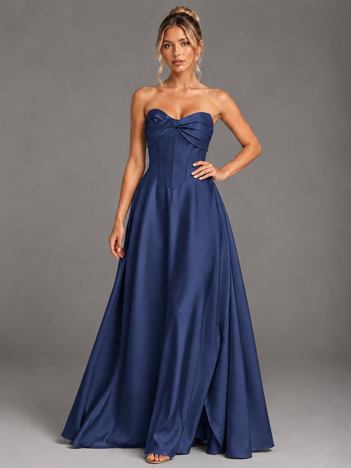 Sweetheart Neck Strapless Satin A-Line Prom Dress