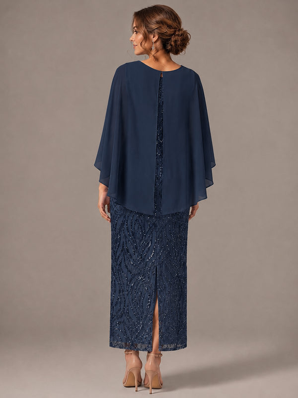 Cape Sleeve Sequin 2 Pieces Mother of the Bride Dress