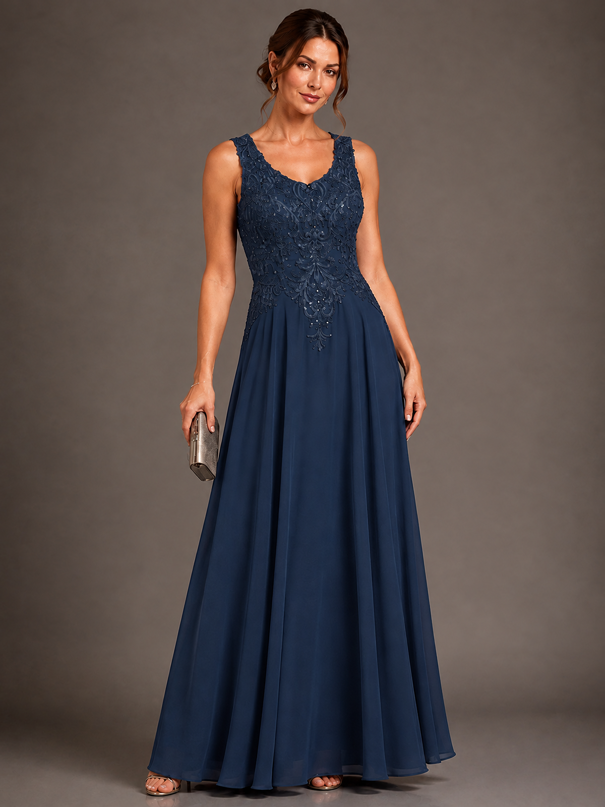 A-line 2 Pieces Chiffon Appliques Mother of The Bride Dresses with Jackets