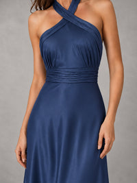 Sage Green Satin A-Line Bridesmaid Dress with Halter Neck