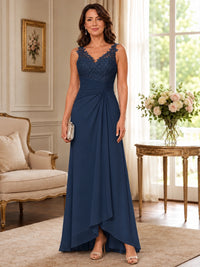Elegant Chiffon Mother of the Bride Dress with Lace Applique and Cape Sleeves