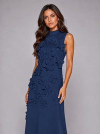 3D Floral Applique High Neck Prom Maxi Dress