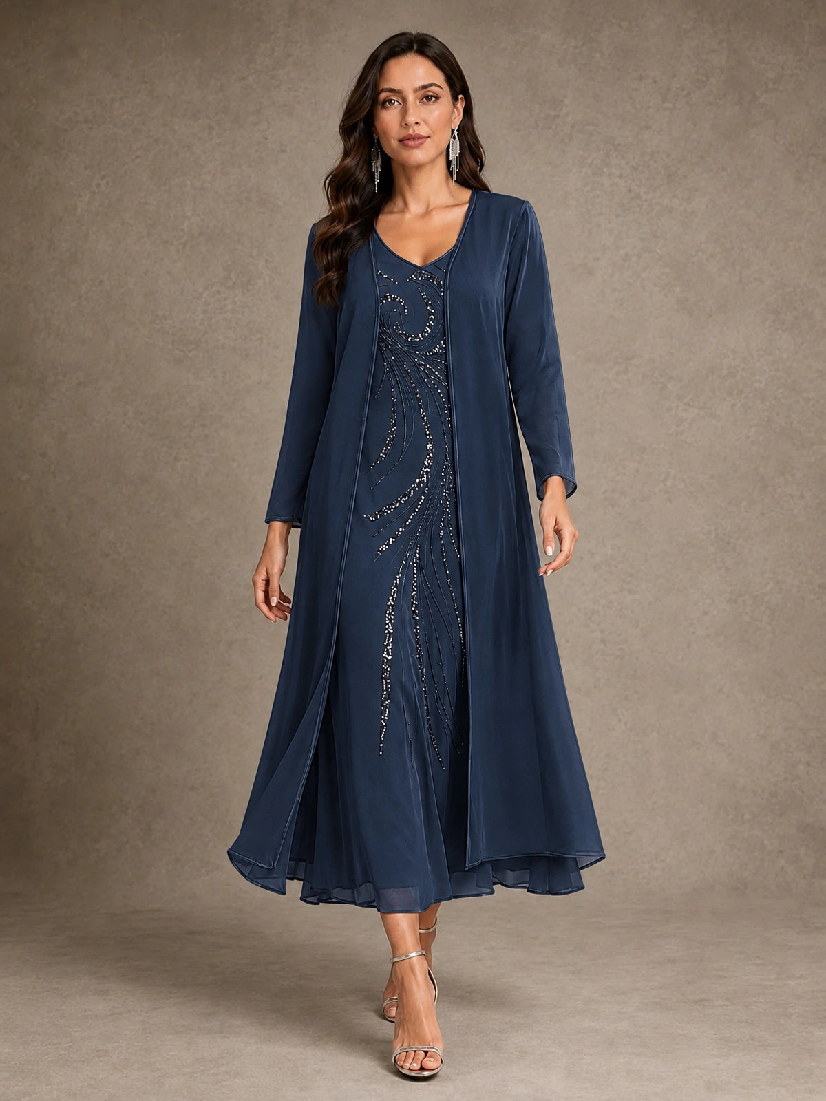 Sequin Chiffon Mother of the Bride Dress with Jacket