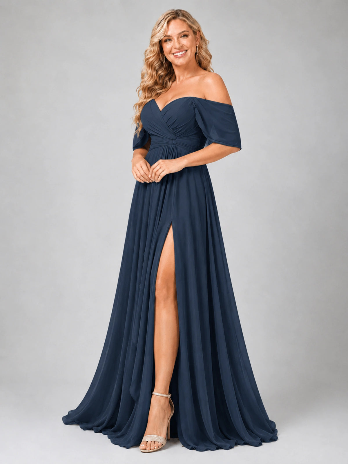 Off Shoulder Chiffon Bridesmaid Dress with Slit