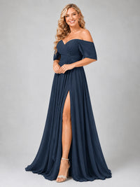 Off Shoulder Chiffon Bridesmaid Dress with Slit