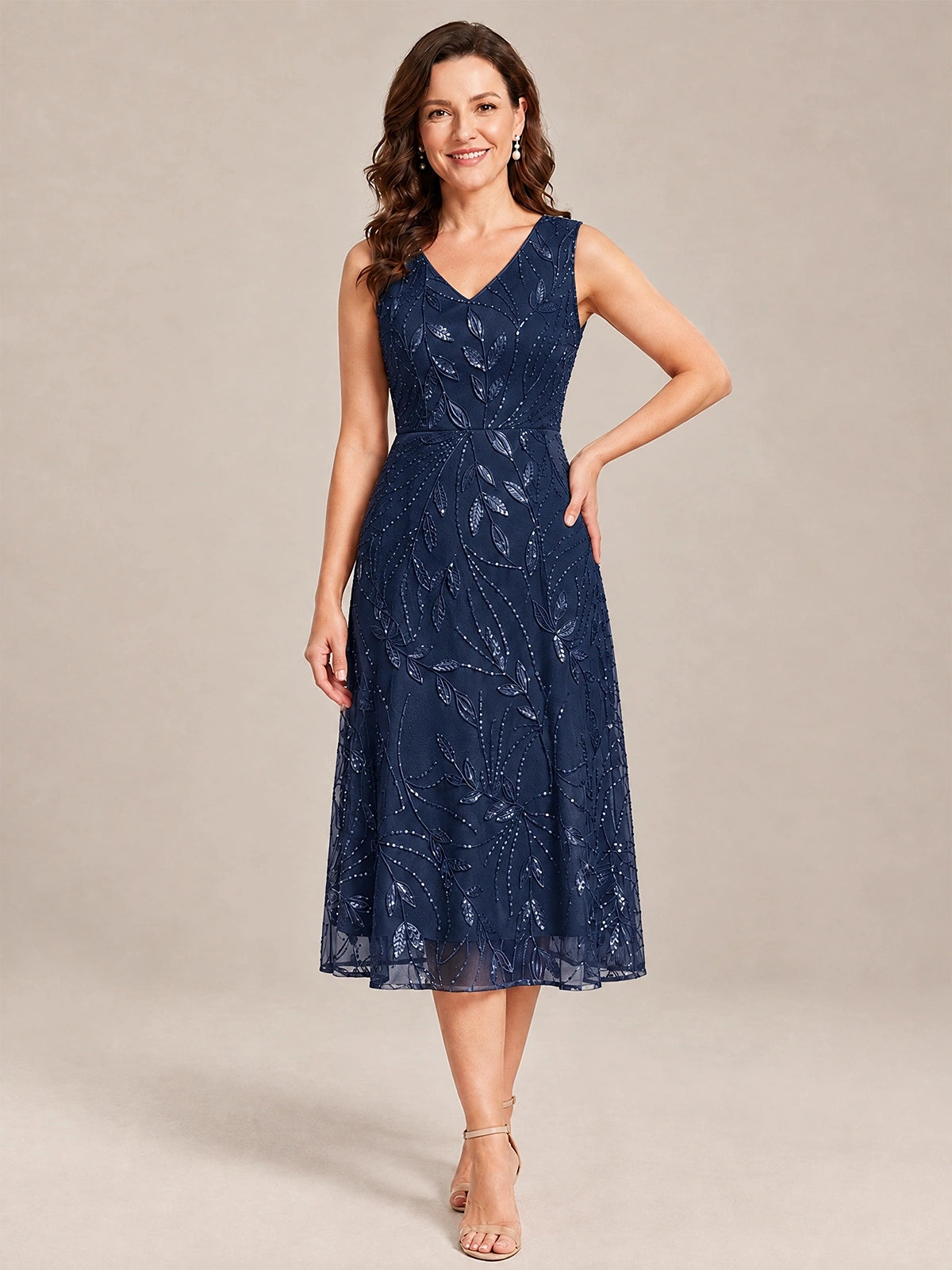Tea Length Sequin Lace Mother of the Bride Dress with Chiffon Jacket