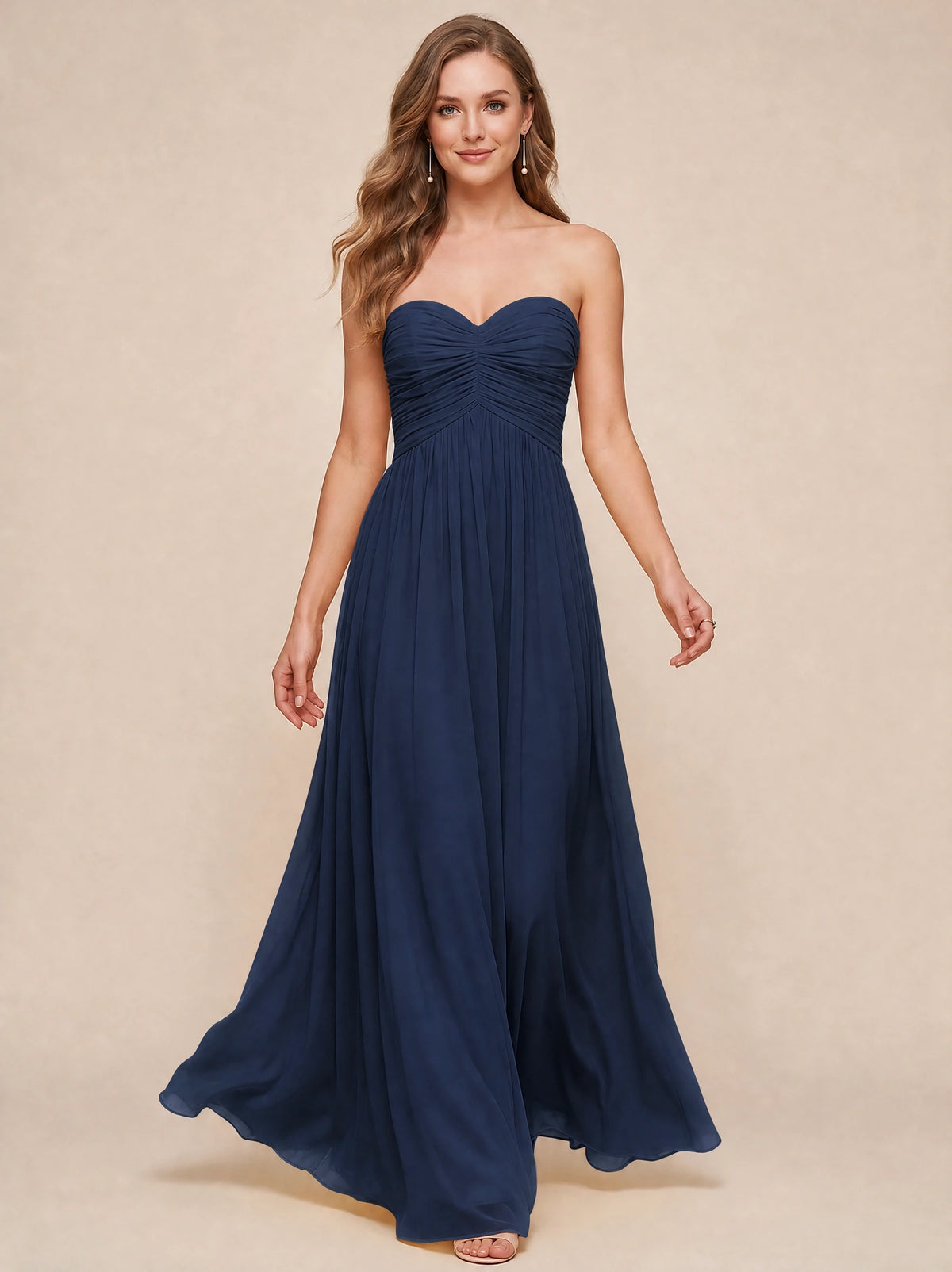 Strapless Pleated Chiffon A-Line Bridesmaid Dress
