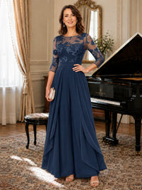 Lace Applique Wide-Leg Chiffon Mother of the Bride Jumpsuit