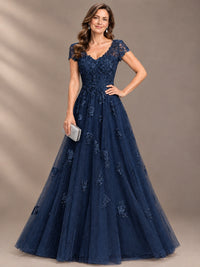 Lace Appliques A-line Mother of The Bride Dresses with Short Sleeves