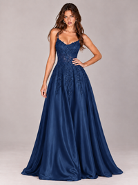Lace Applique Satin A-Line Prom Dress with Sheer Bodice