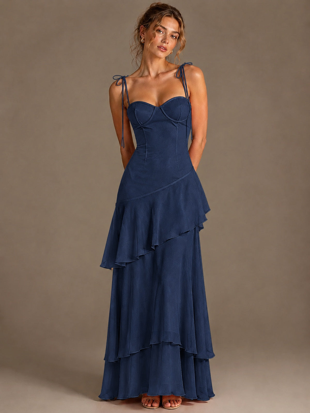 Spaghetti Strap Tiered Ruffles Chiffon Prom Dress