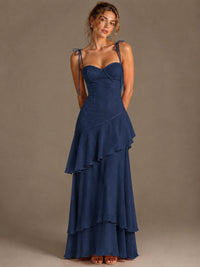 Spaghetti Strap Tiered Ruffles Chiffon Prom Dress