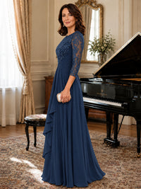 A-Line Chiffon Mother of the Bride Dress with Floral Applique 3/4 Sleeves
