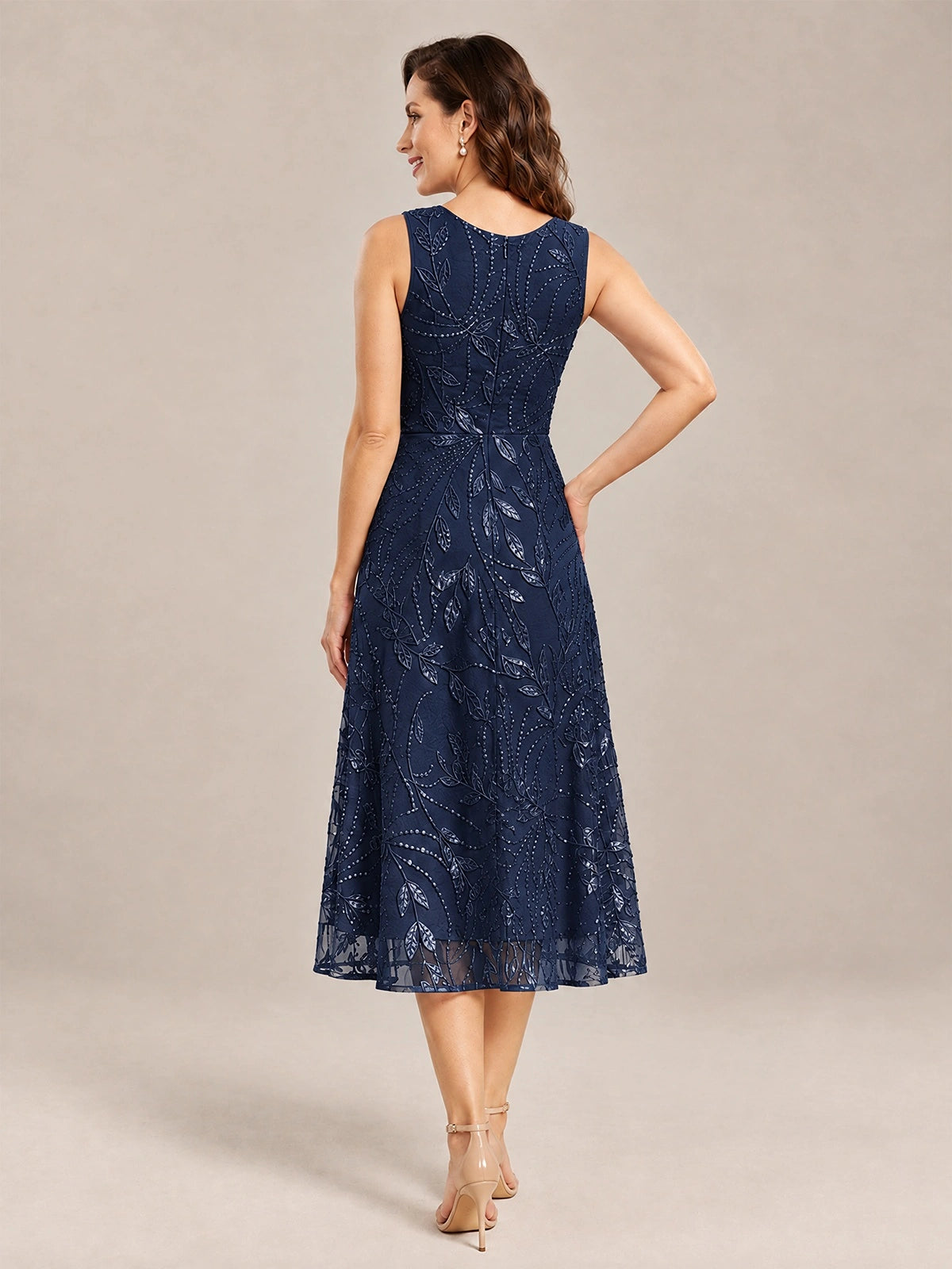 Tea Length Sequin Lace Mother of the Bride Dress with Chiffon Jacket