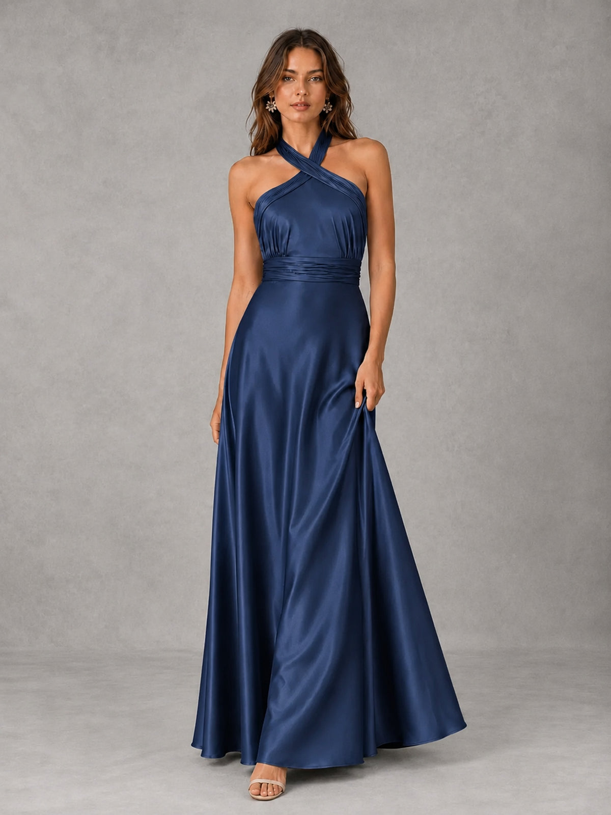 Sage Green Satin A-Line Bridesmaid Dress with Halter Neck