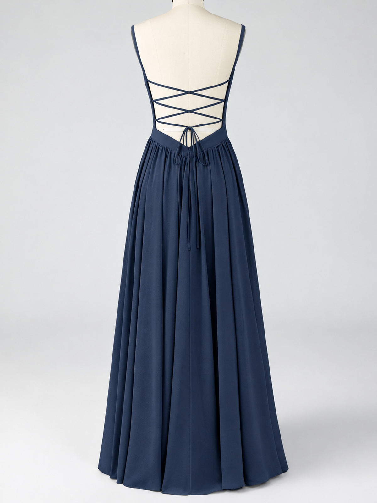 Spaghetti Strap Ruched Chiffon Maxi Dress with Backless