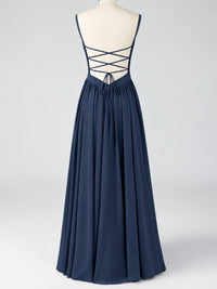 Spaghetti Strap Ruched Chiffon Maxi Dress with Backless