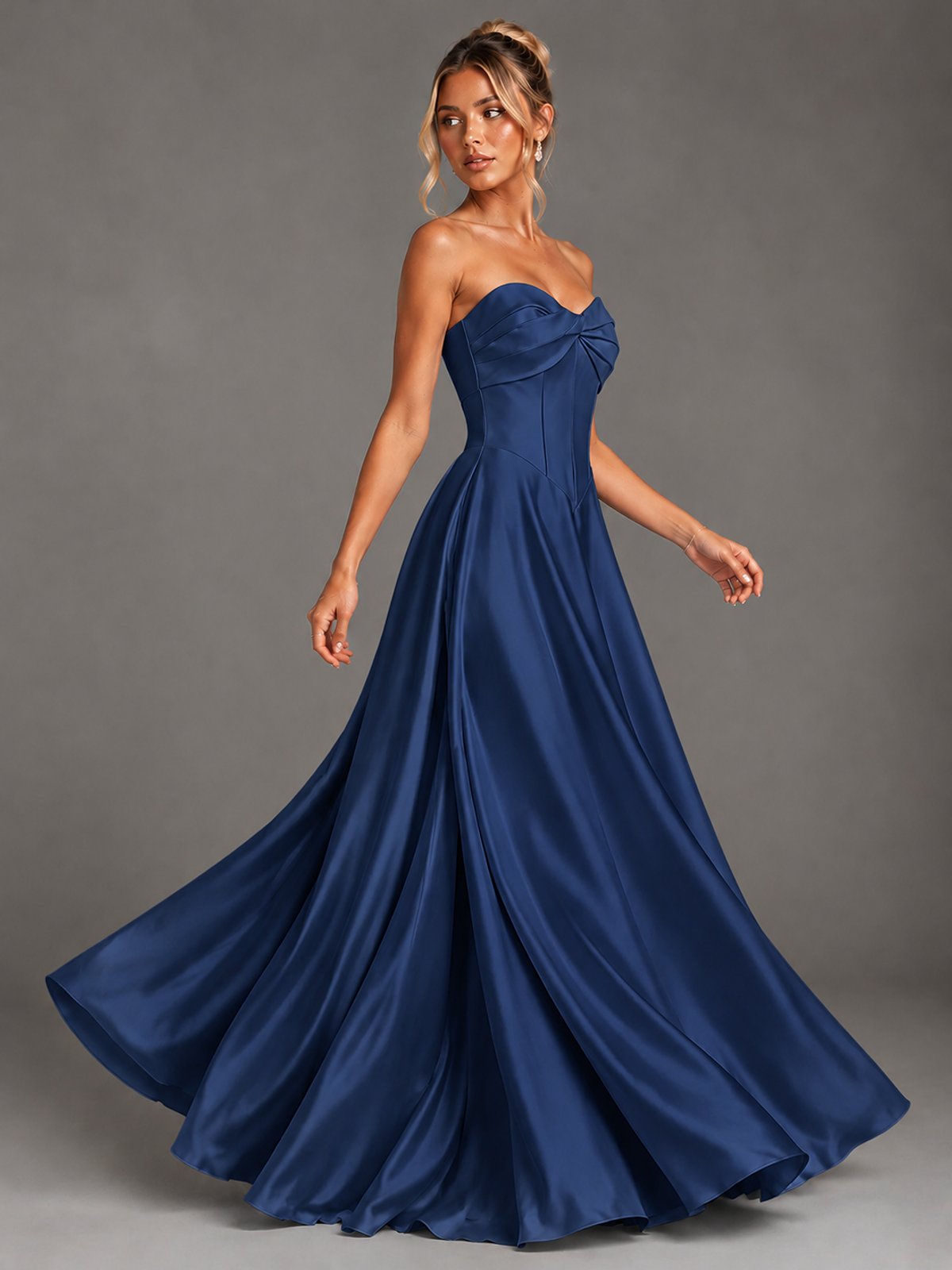 Sweetheart Neck Strapless Satin A-Line Prom Dress