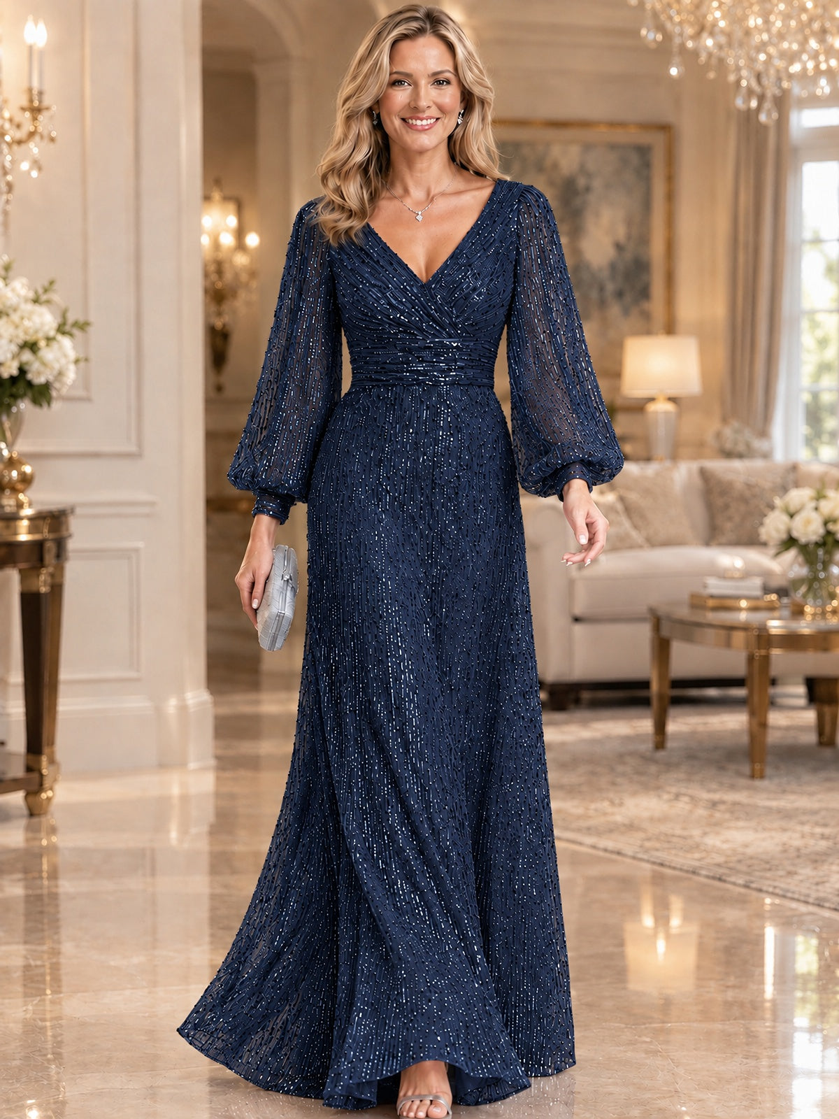 Sparkle Sequin Mother of The Bride Dresses with Long Sleeves