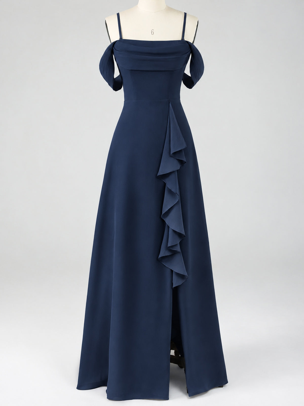 Spaghetti Strap Chiffon Bridesmaid Dress with Ruffles Slit