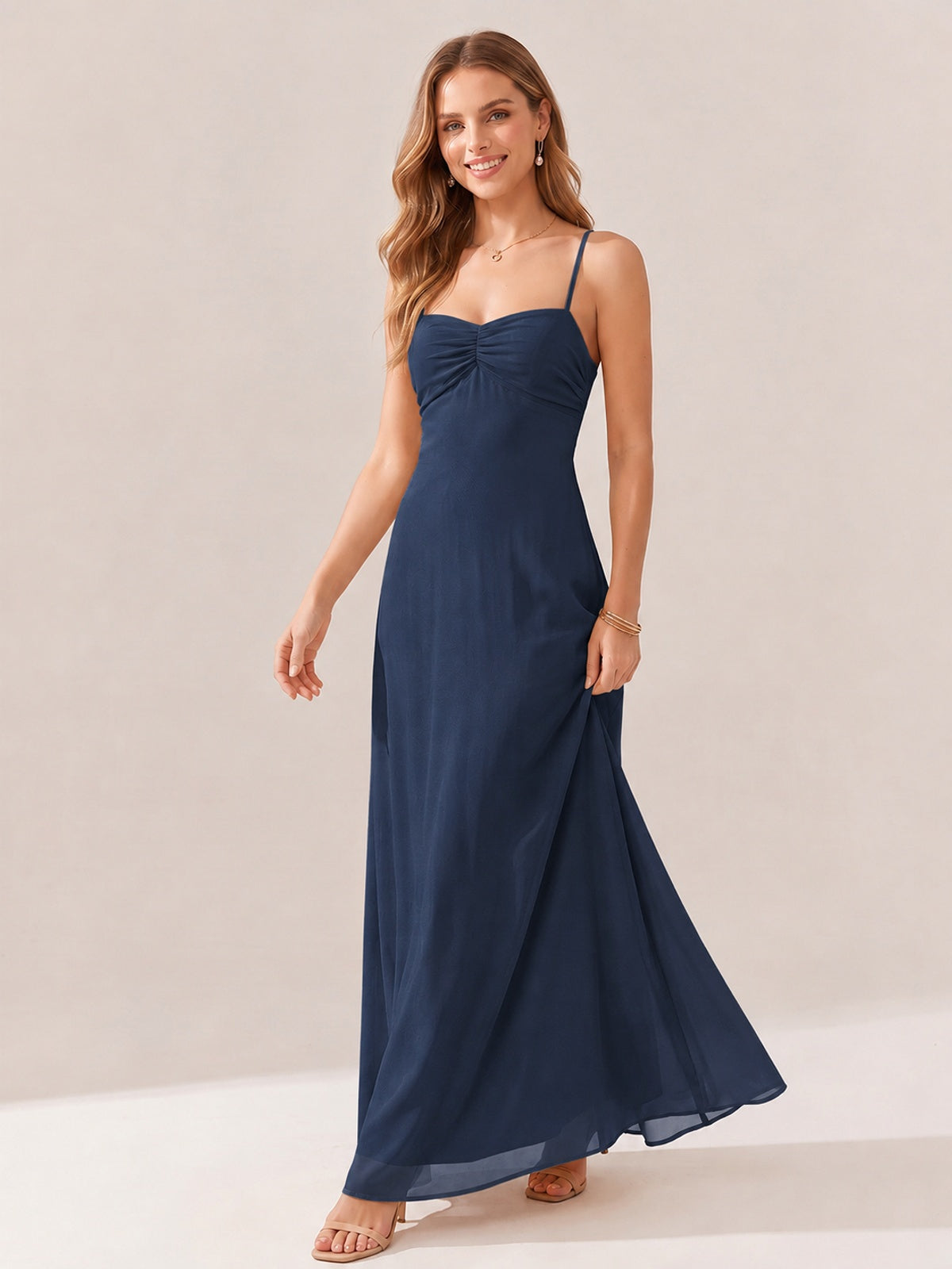JOVELLEE Yellow Sweetheart Ruched Bust Chiffon Maxi Dress