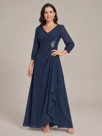 V-Neck Pleated Chiffon Mother of the Bride Dress with Flutter Sleeves