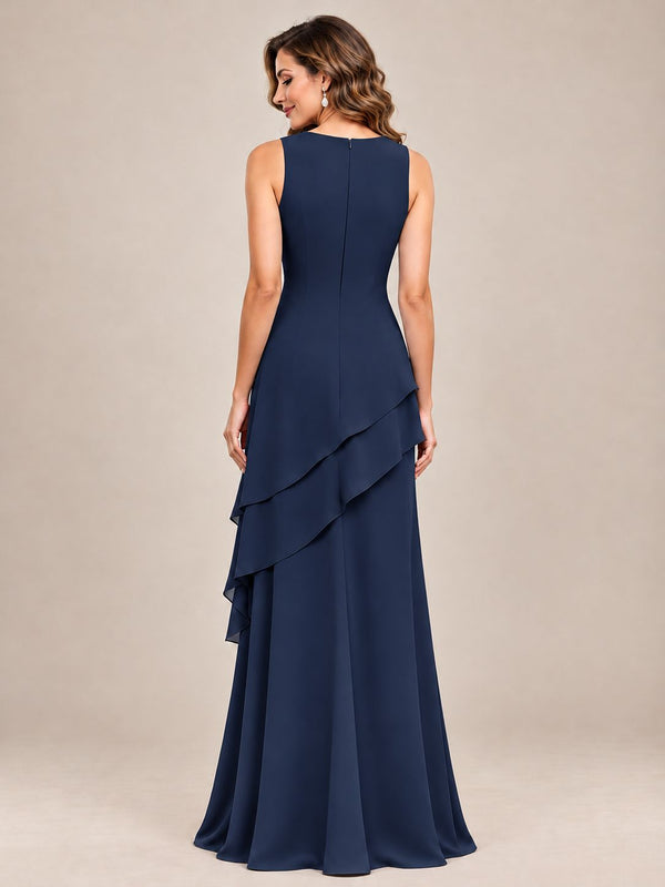 Dusty Blue Two-Piece Chiffon Mother of the Bride Dress with Jacket