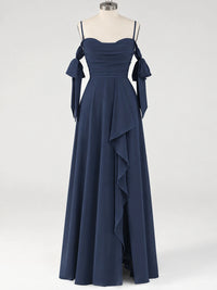 A-Line Ruffles Chiffon Bridesmaid Dress with Slit