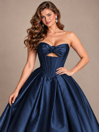 Pink Strapless Corset Satin Prom Derss & Ball Gown with 3D Floral