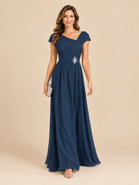 Cap Sleeve Mother of The Bride Dresses Long Chiffon Formal Gowns