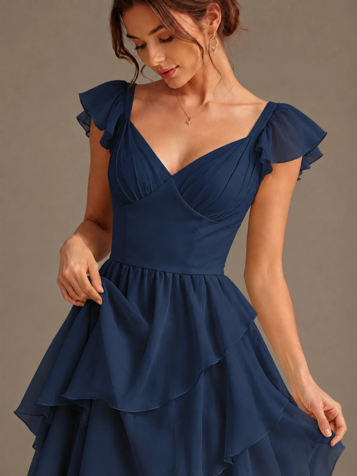 Ruffle Tiered V Neck Maxi Dress