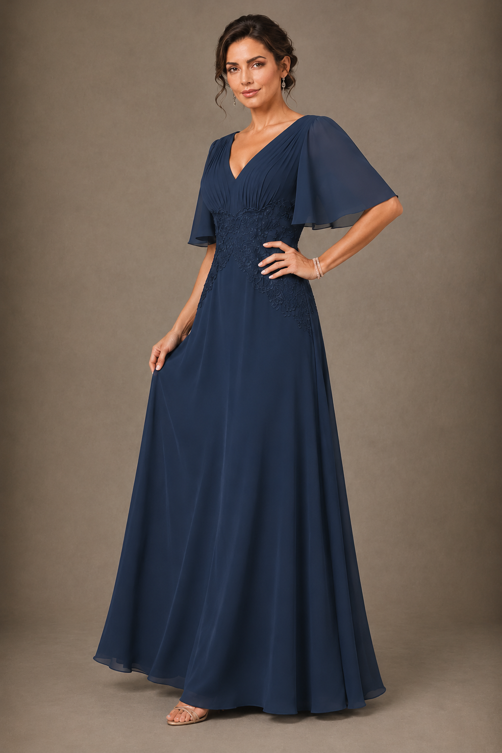A-Line Chiffon Mother of the Bride Dress with Applique