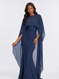 Satin Cape Prom Dresses Meramid Maxi Dress