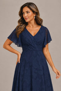 Jovellee Floral Chiffon A-Line Mother of the Bride Dress with Flutter Sleeves