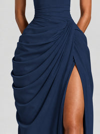 Ruched Halter Neck High-Slit Prom & Evening Dress