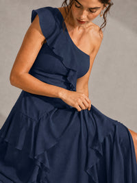 Sage Green One Shoulder Ruffle Bridesmaid Dress