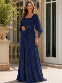 Elegant V-Neck Sequined Chiffon Mother of the Bride Dress with Flutter Sleeves