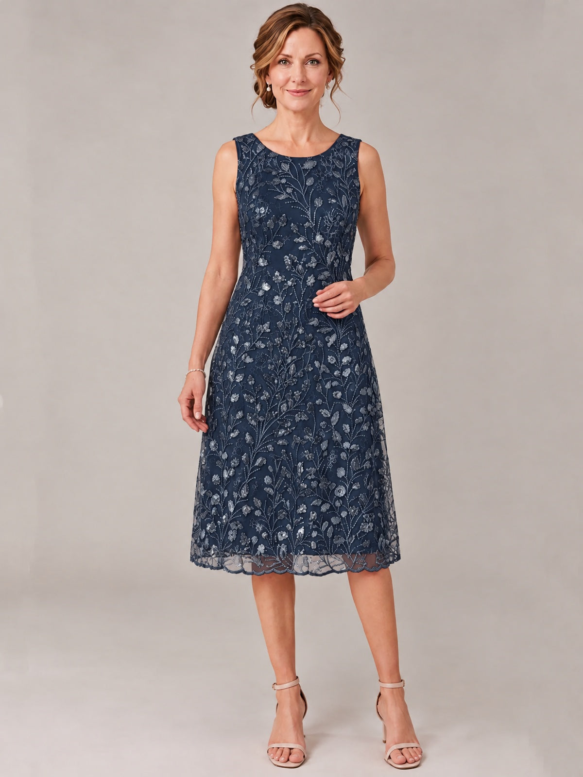 Tea Length Sequin Lace Mother of The Bride Dress with Chiffon Jacket
