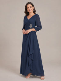 V-Neck Pleated Chiffon Mother of the Bride Dress with Flutter Sleeves