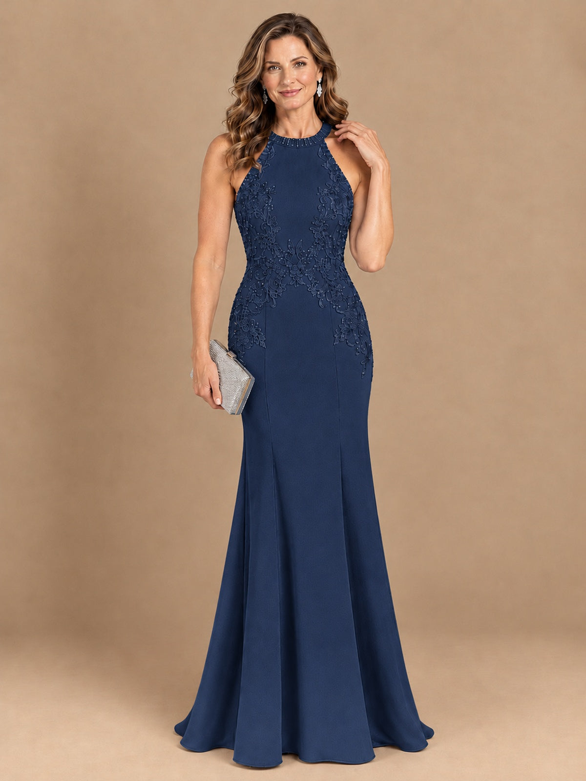 Halter Neckline Lace Appliques Mother of The Bride Dresses